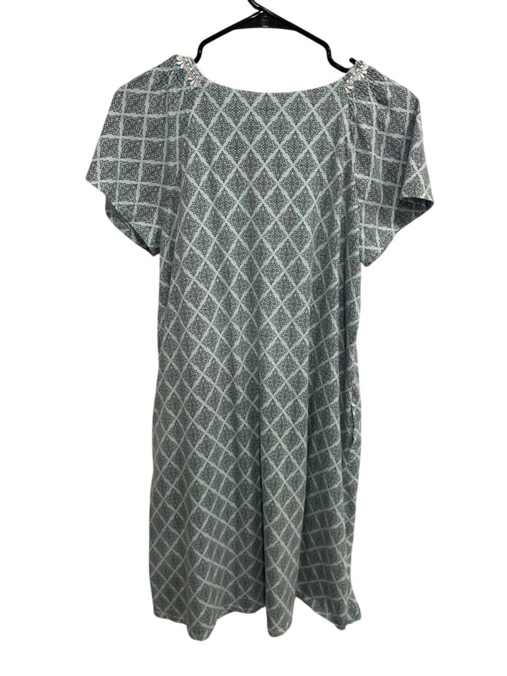 Aria Collection Large Blue Diamond Print Nightgown Lace Trim Cozycore Hygge - Picture 2 of 11